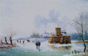 Paisaje Con Lago Helado by Henri Chevallier
