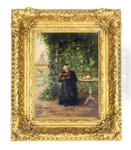 Monk Reading In A Garden by Vincent J.-Baptiste Chevilliard