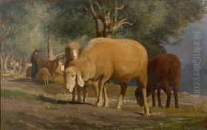 Bergere Et Ses Moutons by Luigi Chialiva