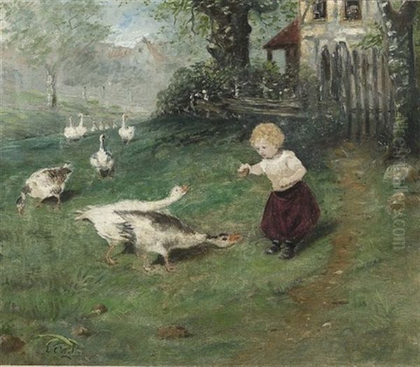 Ein Madchen Futtert Ganse - view 1