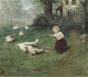 Ein Madchen Futtert Ganse