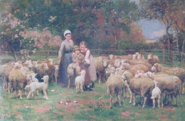 Children Playing Amongst Sheep - view 1
