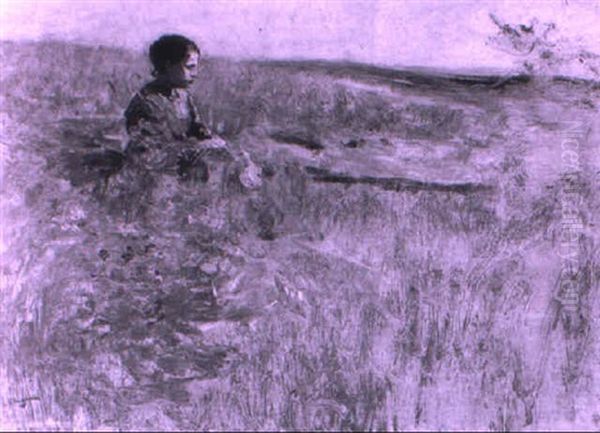 Young Girl Sitting In A Meadow - view 1