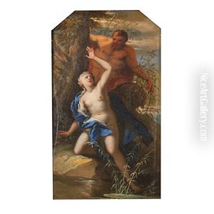 Study Of A Nymph Surprised By A Satyr by Giuseppe Bartolomeo Chiari