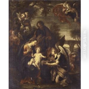 The Rest On The Flight Into Eygpt, With Angels by Giuseppe Bartolomeo Chiari