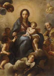 The Holy Family In Glory With Putti by Giuseppe Bartolomeo Chiari