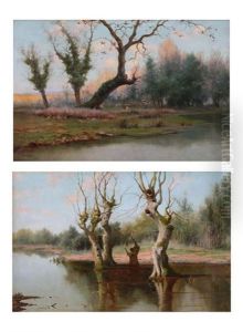 Paysage Anime De Paysans (pair) by Giuseppe Chiarolanza
