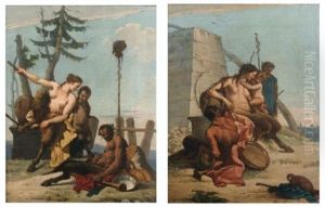 Faunes Et Satyres (pair) by Francesco Chiarottini
