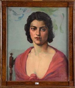 Portrait De Femme Au Corsage Rouge by Eduardo Chicharro Y Aguera
