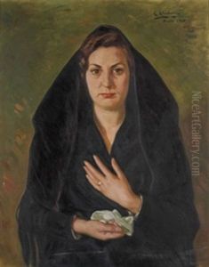 Retrato De Dama Con Mantilla by Eduardo Chicharro Y Aguera