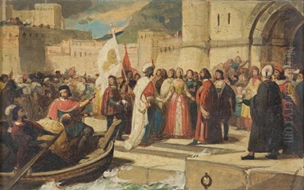 Otello Rientra A Venezia Accolto Da Desdemona E Dal Popolo (+ Otello Invitato Da Jago Osserva Desdemona E Cassio; Pair) - view 1