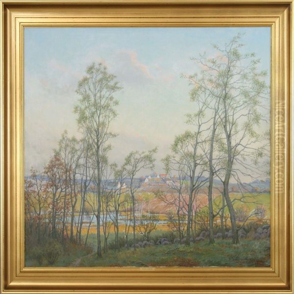 A Fall Scenery With A View Of Larger Estates. Signed Wilh. Andersen - view 1