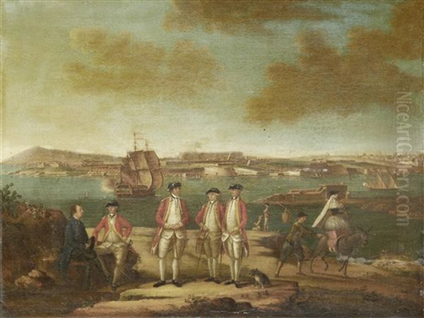 British Infantry Officers On A Bluff, With A View Of Fort St. Philip, Port Mahon, Minorca, Beyond - view 1