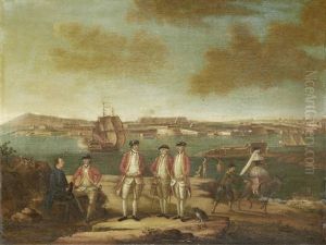 British Infantry Officers On A Bluff, With A View Of Fort St. Philip, Port Mahon, Minorca, Beyond British Infantry Officers On A Bluff, With A View Of Fort St. Philip, Port Mahon, Minorca, Beyond