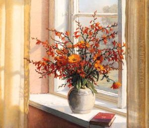 A Sunlit Interior With Summer Flowers On A Ledge by Wilhelm Andersen
