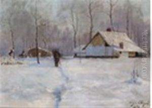 Gathering Wood In The Snow by Eugene Chigot