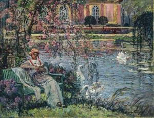 Jeune Femme Au Bord De L'etang