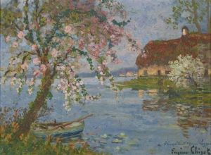 Barques Et Chaumieres Au Bord De L'eau by Eugene Chigot