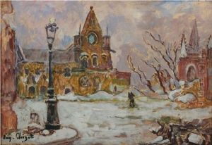 Village Sous La Neige by Eugene Chigot