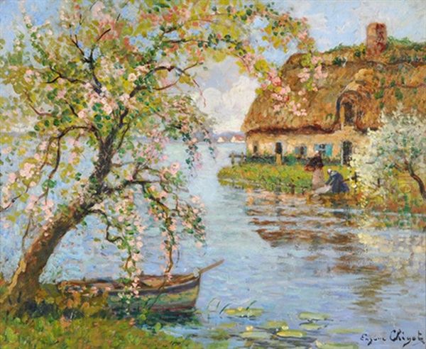 Wascherinnen Am Fluss Mit Bluhenden Baumen - view 1
