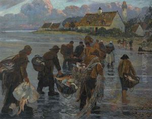 Die Heimkehr Der Fischer Aus Petit-fort-philippe by Eugene Chigot