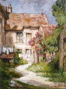 Vue De Ferme Avec Une Fillette by Eugene Chigot