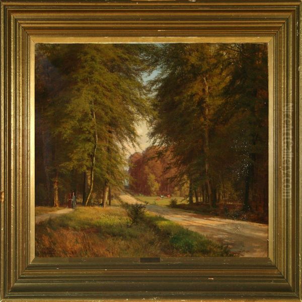 Forest Scenery With Strolling Women - view 1