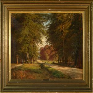 Forest Scenery With Strolling Women by A. Andersen-Lundby