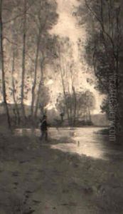 A Figure Fishing On The Inxent, Vallee De La Course A Figure Fishing On The Inxent, Vallee De La Course
