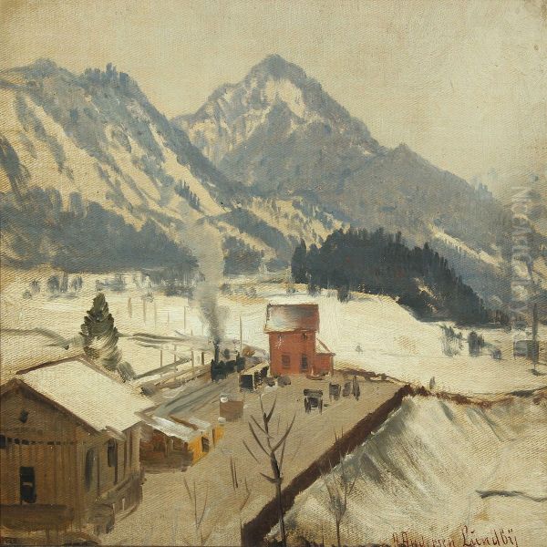 Wintry Mountainscape With Train - view 1