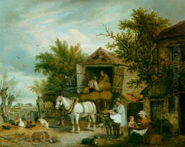 Loading The Hay Wagon In A Farmyard - view 1