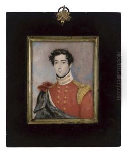 An Officer Of A Light Company Of An Infantry Regiment, With White Collar With Gold Embroidery, A Blue Cloak Over His Shoulder by James Warren Childe