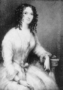 Miss Louisa Howard Of The Theatre Royal, Haymarket, Seated Wearing White Dress Trimmed With Blue Ribbon