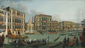 The Regatta On The Grand Canal, Venice, Looking Towards The Palazzo Foscari And Palazzo Balbi by Vincenzo Chilone
