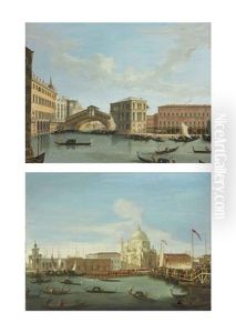 View Of The Rialto Bridge, Venice (+ Procession In Front Of Santa Maria Della Salute, Venice; Pair) by Vincenzo Chilone