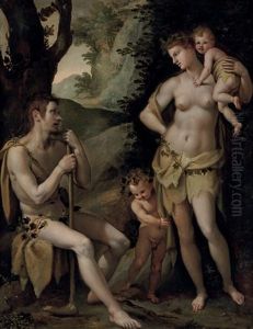 Adam And Eve With Cain And Abel by Jacopo (da Empoli) Chimenti