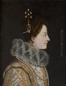 Portrait Of Catherine De Medici, Bust-length, In Profile, In A Lace Ruff And Pearl Headdress