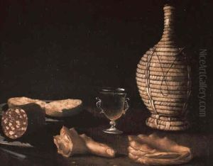 Nature Morte Avec Saucisson, Verre, Fiasque Et Autre Nature Morte Avec Saucisson, Verre, Fiasque Et Autre