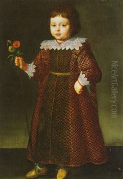 Portrait Of A Boy Holding A Staff And Two Flowers - view 1