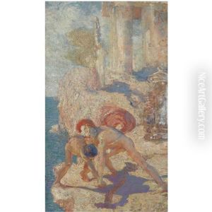 Men Fighting Near Ruins