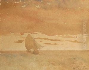 Sunset (+ Sailing, Wc On Paper, Smaller; 2 Works) by Nikolaos Chimonas
