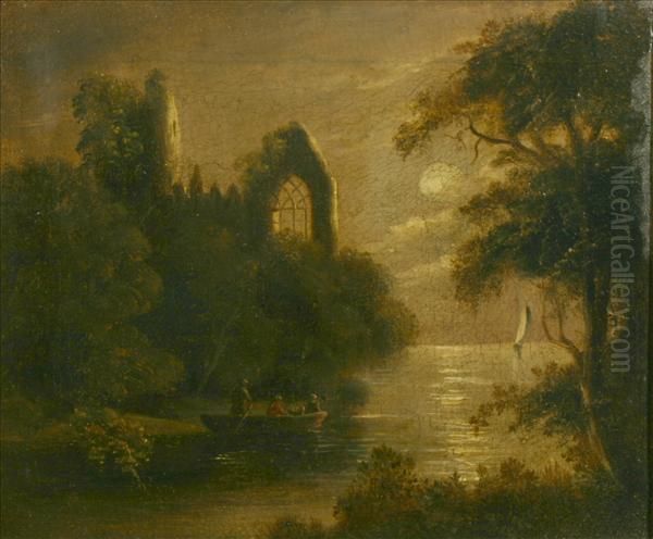 Pether A Boating Party Byabbey Ruins In Moonlight - view 1