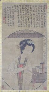 Chinese Painting Of A Lady On Silk by Chinese School-Ming Dynasty