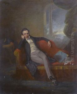 Portrait Of A Gentleman, Seated On A Chaise-longue, A Landscape Beyond