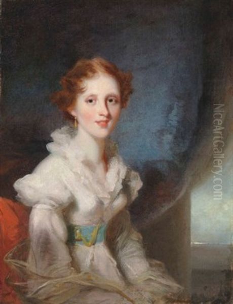 Portrait Of A Lady, Seated Half Length, Wearing A Blue Sash - view 1
