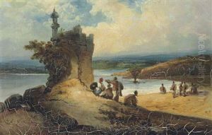 A Coastal Landscape At Macao With Chinese By A Ruined Temple