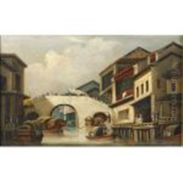 Canal And Bridge At Honam, Canton - view 1