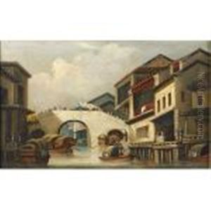 Canal And Bridge At Honam, Canton