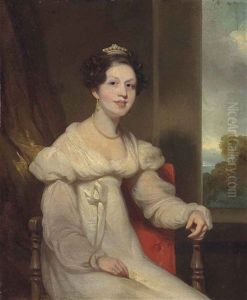 Portrait Of A Lady, Seated Small Three-quarter Length In An Interior, A Landscape Beyond