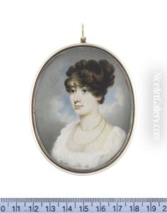 A Lady, Wearing White Dress With Frilled Trim To Her Decollete, Double-stranded Gold Necklace, Her Dark Hair Curled And Upswept by George Chinnery
